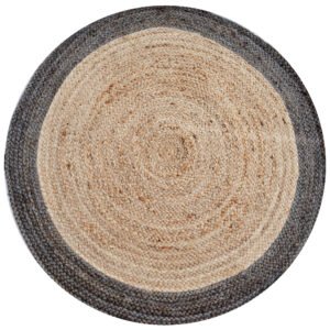 KERIPL1107NATTUR Tribal Round Jute Rug-Ripple 1107-Natural/Turquoise