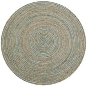 Handwoven Round Jute Rug-Spiral 6009-Natural/Teal Blue