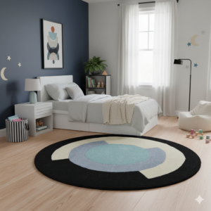 Handmade Woollen Round Rugs-Decotex 6398-Black Multi
