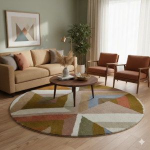 Handmade Woollen Round Rugs-Decotex 6394-Cream Multi