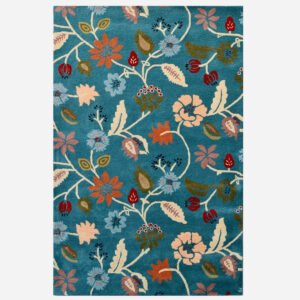 htbota6345tblu.jpg Modern Handmade Wool Rug-Botanical-Teal Blue/Multi