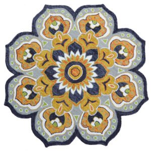 Handmade Floral Wool Rug-Petals 6414-Silver Gold
